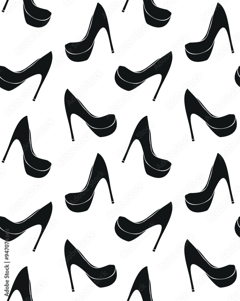 Vector seamless pattern of hand drawn doodle sketch female high heel shoes isolated on white background Vector seamless pattern of hand drawn doodle sketch female high heel shoes isolated on white background