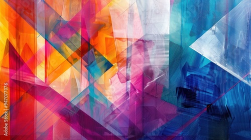 Abstract geometric painting with vibrant colors.