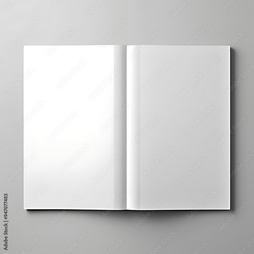 Open and closed blank brochures on grey background, top view. Mock up for design Open and closed blank brochures on grey background, top view. Mock up for design