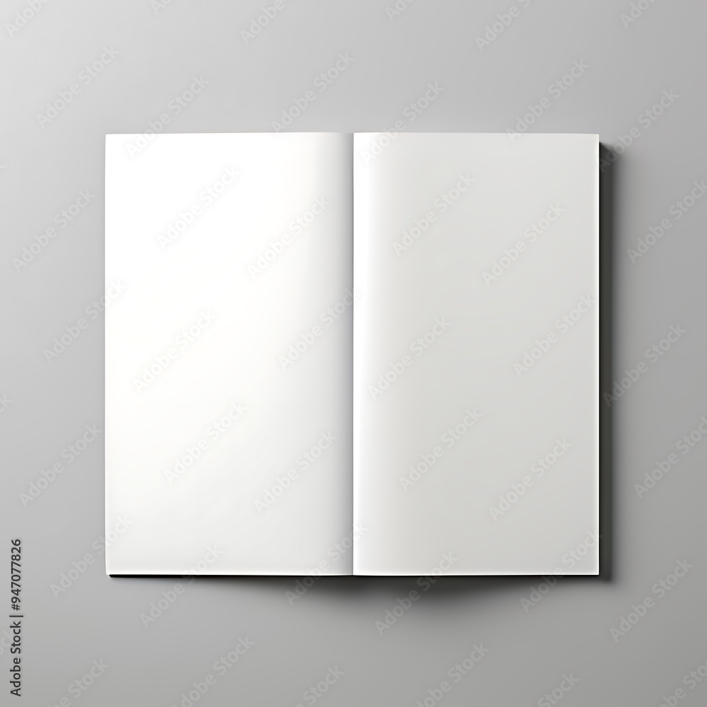 Open and closed blank brochures on grey background, top view. Mock up for design Open and closed blank brochures on grey background, top view. Mock up for design