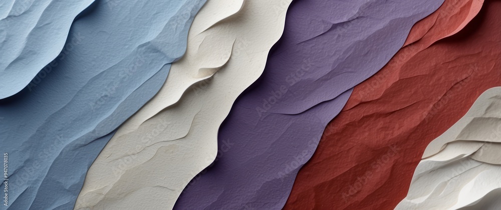 Obraz premium Abstract Wavy Pattern of Crinkled Paper in Blue, White, Purple, and Red