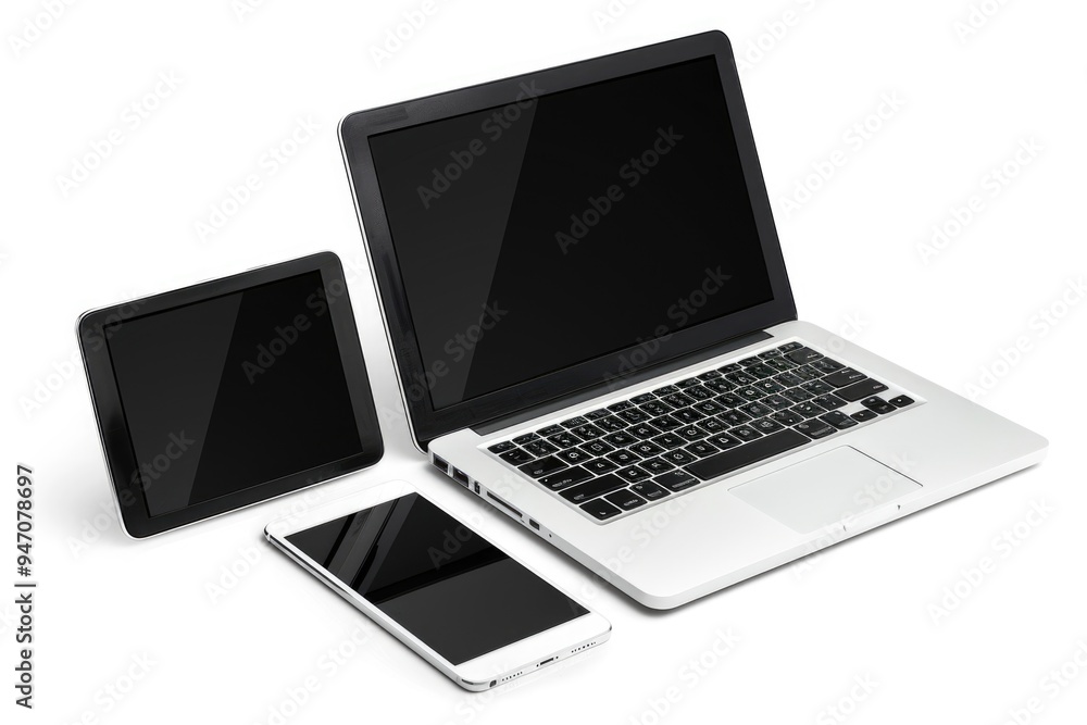 A picture of a laptop, tablet, and phone placed together A picture of a laptop, tablet, and phone placed together