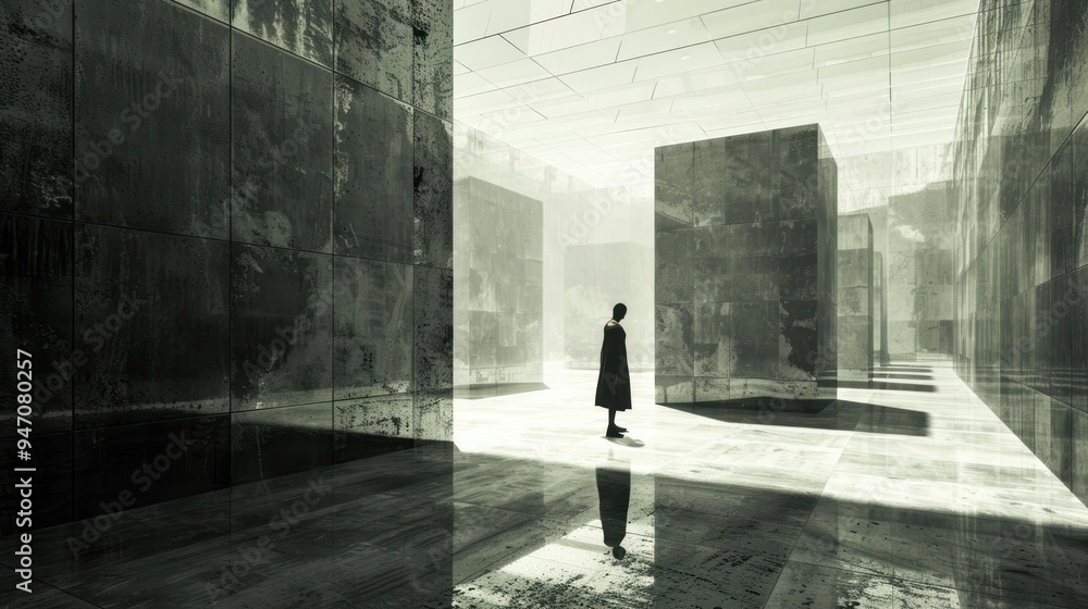 Person in a Reflective Hallway. Person in a Reflective Hallway.