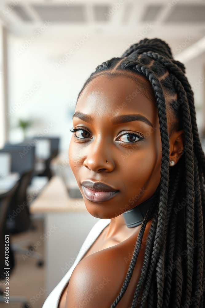 Portrait of a Woman with Braids Looking at the Camera Portrait of a Woman with Braids Looking at the Camera