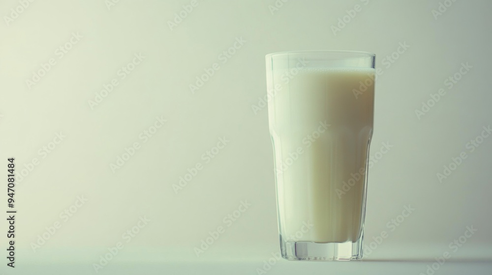 A tall glass filled with cold milk, set on a clean white background, evoking a sense of purity and freshness A tall glass filled with cold milk, set on a clean white background, evoking a sense of purity and freshness