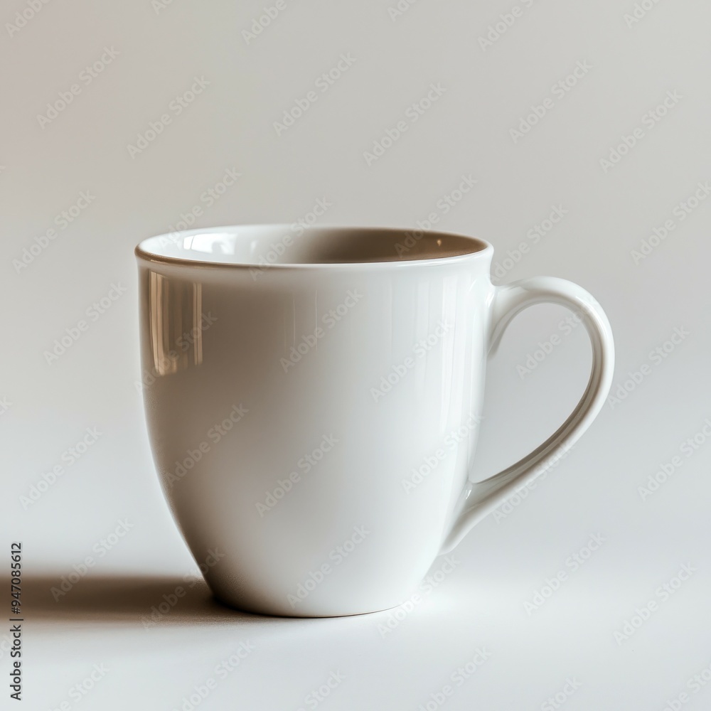 Fototapeta premium White Ceramic Mug with Rounded Handle on a White Background