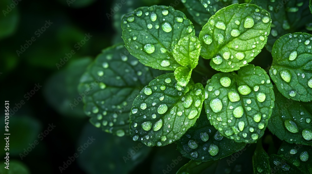 Closeup shot of fresh green mint leaves with delicate dew droplets on the surface isolated on a plain background Concept of natural organic and healthy ingredients for culinary wellness Closeup shot of fresh green mint leaves with delicate dew droplets on the surface isolated on a plain background Concept of natural organic and healthy ingredients for culinary wellness