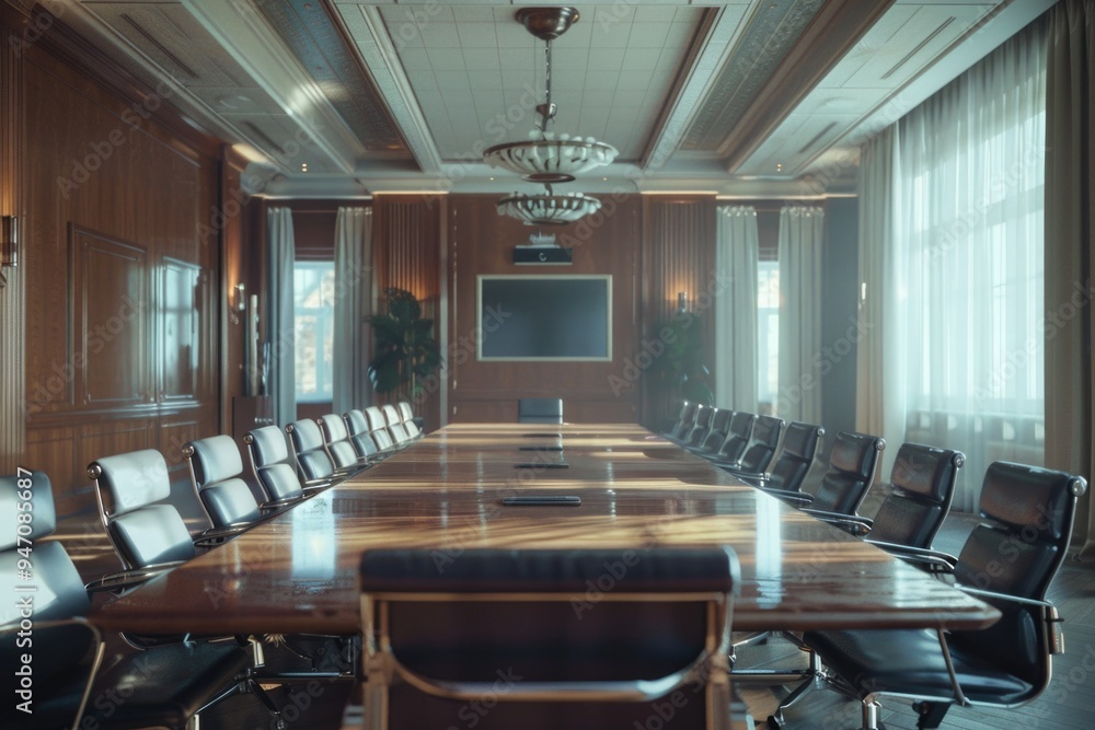 A typical meeting space with a long table and chairs A typical meeting space with a long table and chairs