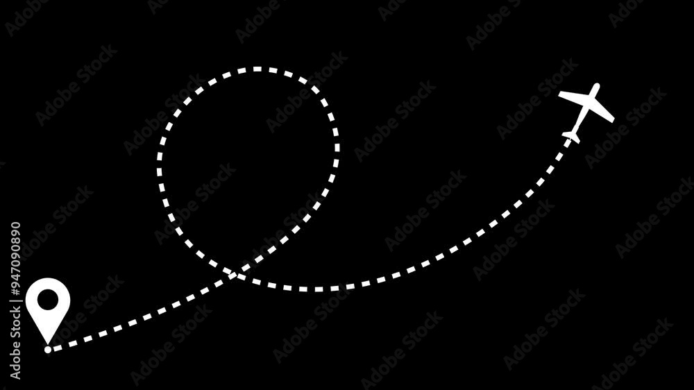 Airplane Dotted Line Path Animation on Alpha Channel | Airplane Route Airplane Dotted Line Path Animation on Alpha Channel | Airplane Route
