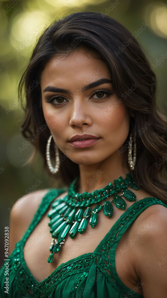 pretty hispanic green dress bokeh background woman model portrait pretty hispanic green dress bokeh background woman model portrait