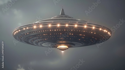 UFO flying in the cloudy sky.