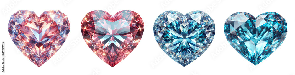 Blue and Pink heart shaped diamond, Crystal design element for decor isolated on white background Blue and Pink heart shaped diamond, Crystal design element for decor isolated on white background