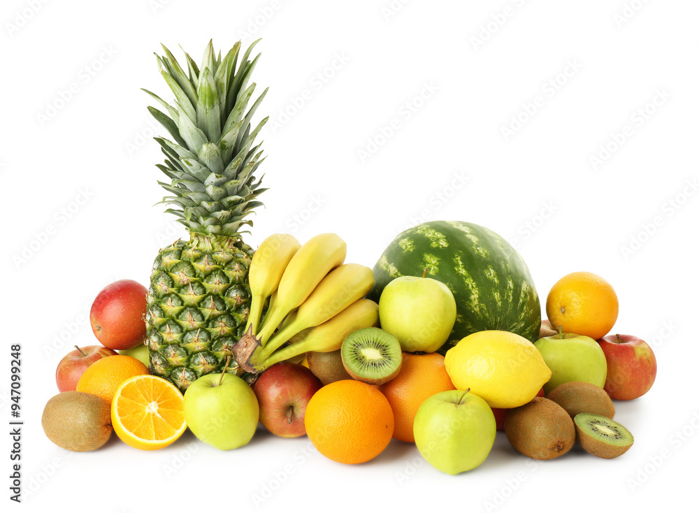 Many fresh ripe fruits isolated on white Many fresh ripe fruits isolated on white