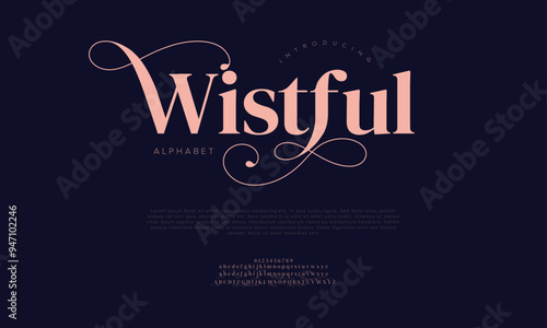 Wistful typography beauty fashion elegant minimalist serif italic fonts decorative wedding vintage retro logos. Minimal luxury font alphabet logo. Vector illustration