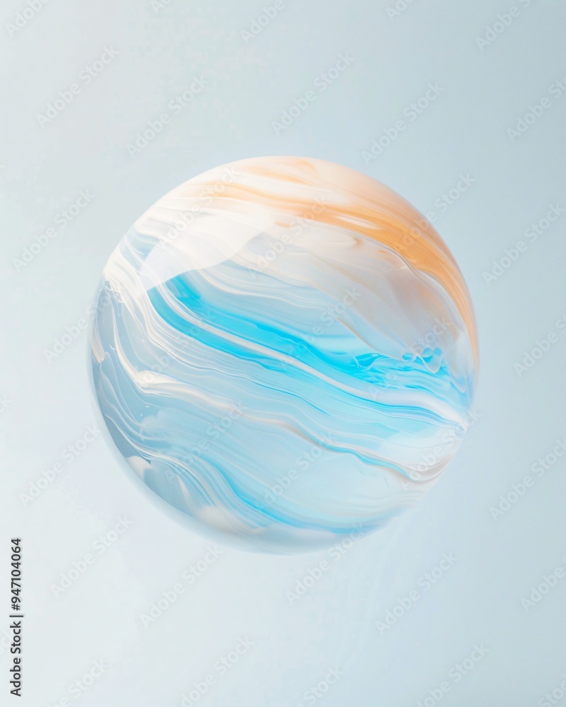 Abstract sphere with swirling pastel hues of blue, peach, and white on light background Abstract sphere with swirling pastel hues of blue, peach, and white on light background