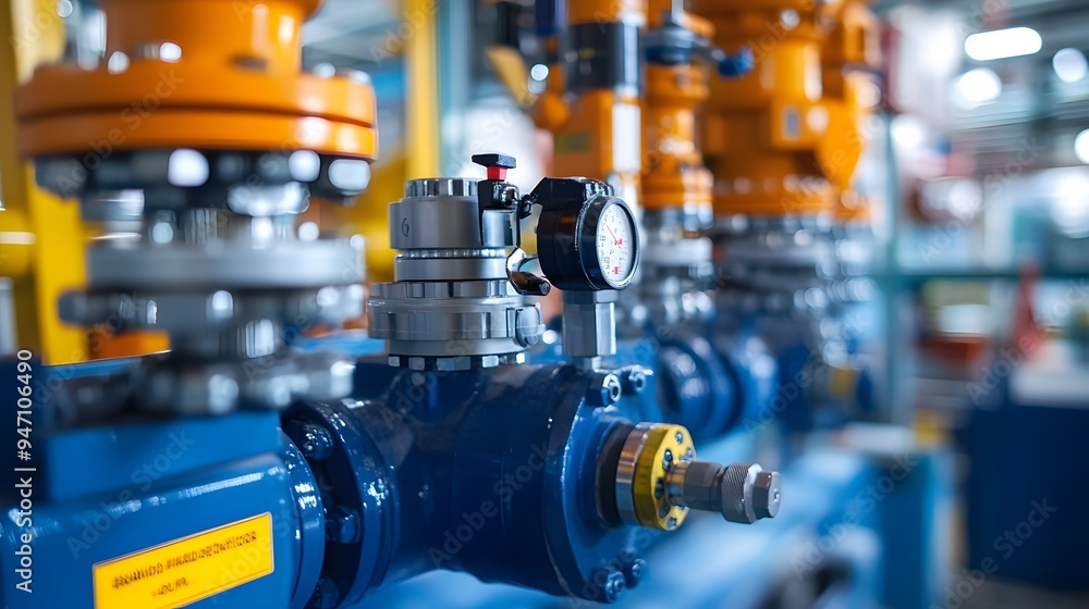 A machine with many valves and gauges on it. The gauges are all black and white A machine with many valves and gauges on it. The gauges are all black and white