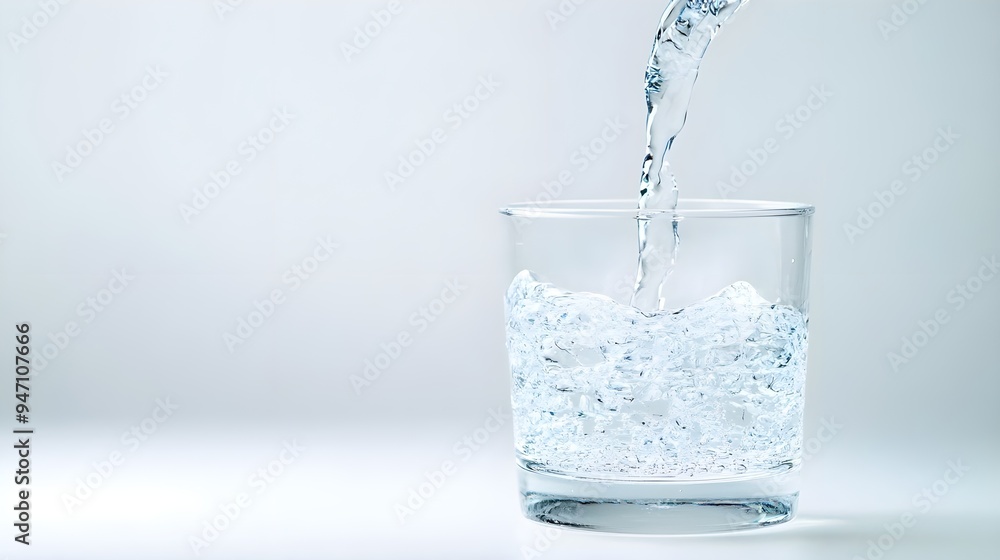 Fresh Water Pouring into Glass, White Background Fresh Water Pouring into Glass, White Background