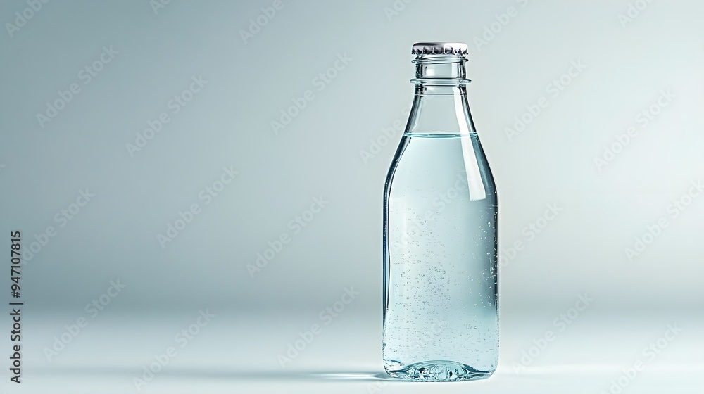 Glass Bottle with Sparkling Water on White Background Glass Bottle with Sparkling Water on White Background