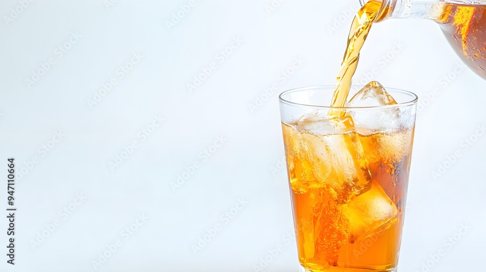 Iced Tea Pouring into Glass with Ice Cubes Iced Tea Pouring into Glass with Ice Cubes