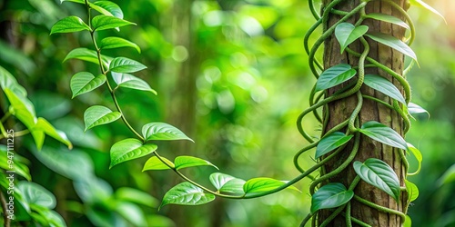 Twisted jungle vine with green leaves, Tiliacora triandra plant in Southeast Asia , twisted, jungle, vine photo