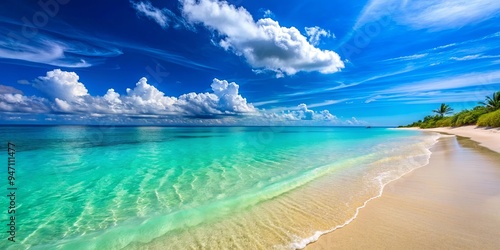 Relaxing beach vacation with blue skies, warm sand, and clear blue water, beach, vacation, relaxation, sun, sand, summer