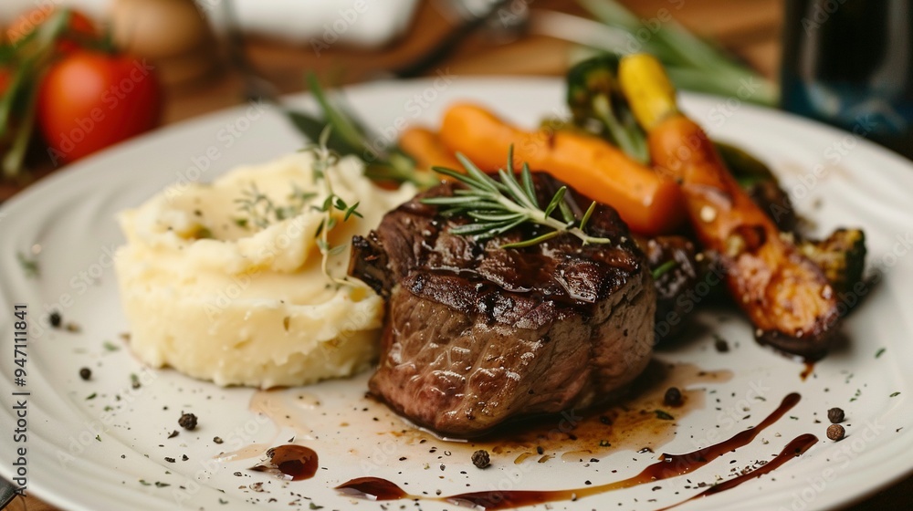 Grilled Steak with Mashed Potatoes and Roasted Vegetables Grilled Steak with Mashed Potatoes and Roasted Vegetables