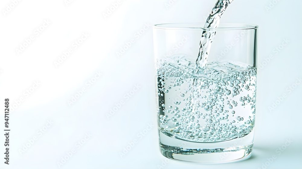 Pouring Sparkling Water in Glass on White Background Pouring Sparkling Water in Glass on White Background