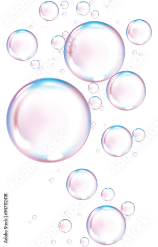 Realistic illustration of soap bubbles in tranparent background