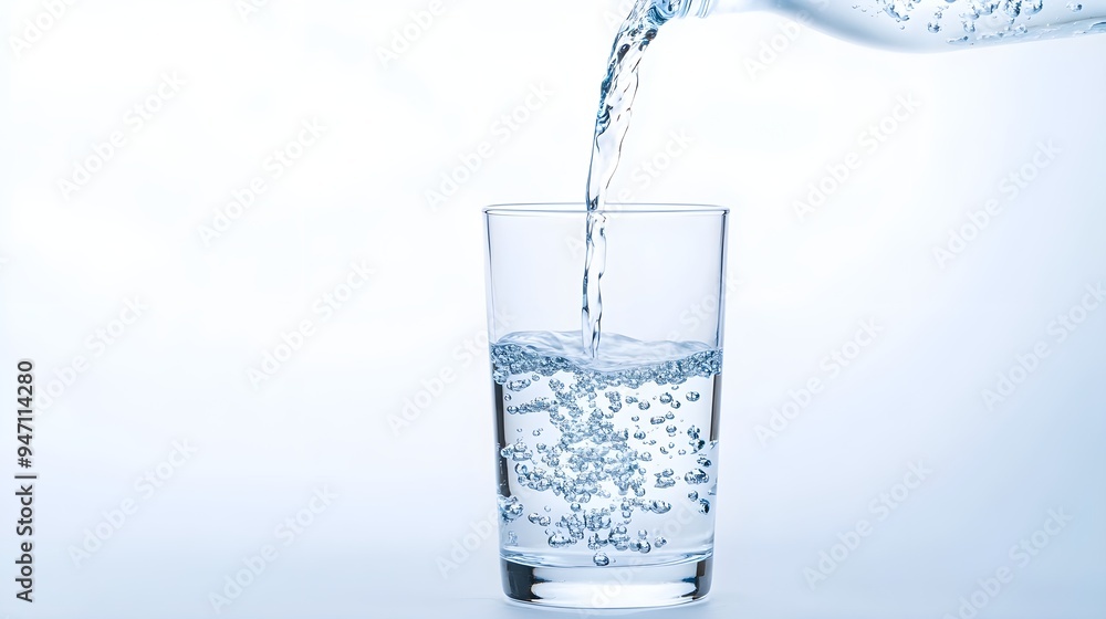 Pouring Water into Glass, Refreshing Hydration Pouring Water into Glass, Refreshing Hydration