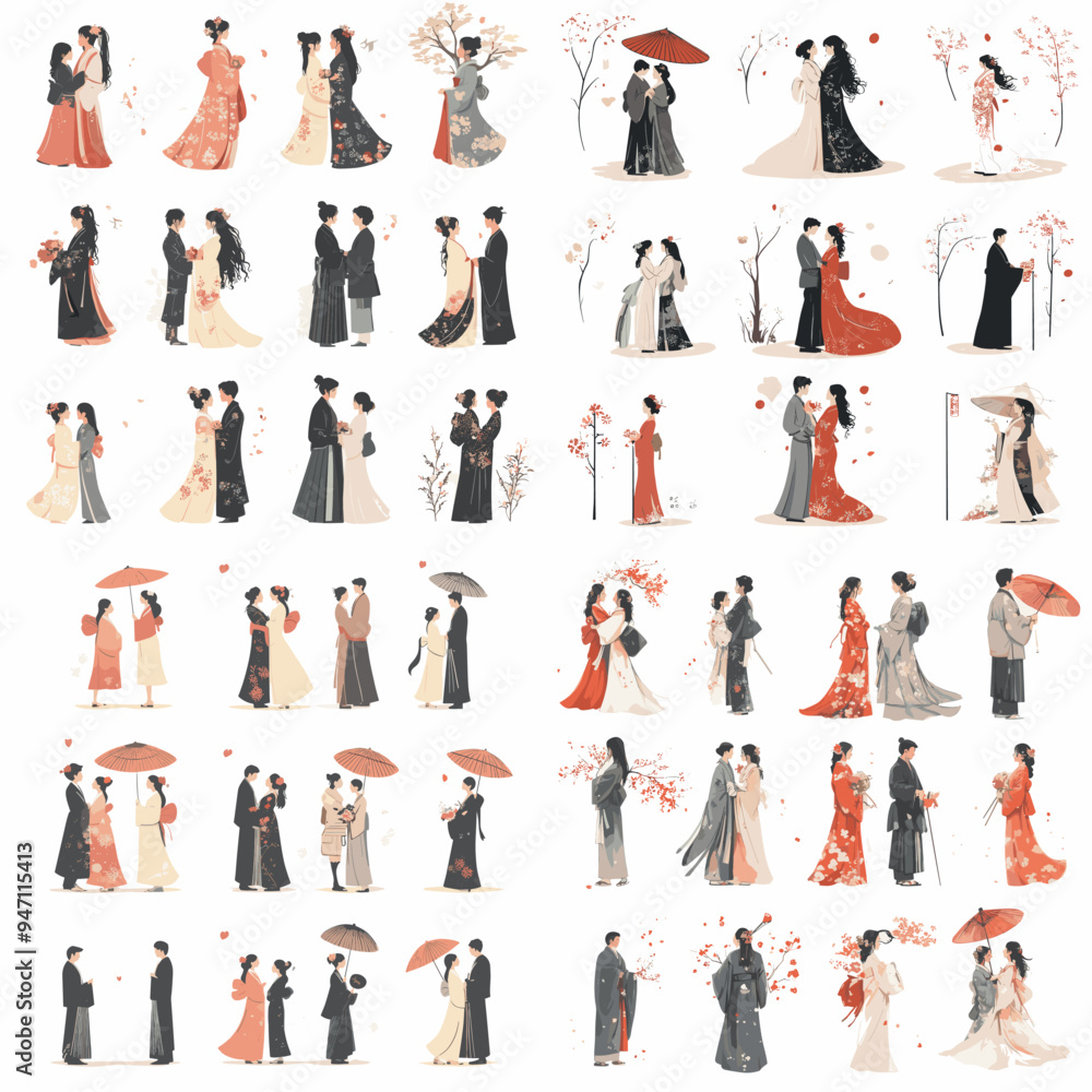 A collection of anime-style figures in various poses, some holding umbrellas. The mood of the images is lighthearted and playful A collection of anime-style figures in various poses, some holding umbrellas. The mood of the images is lighthearted and playful