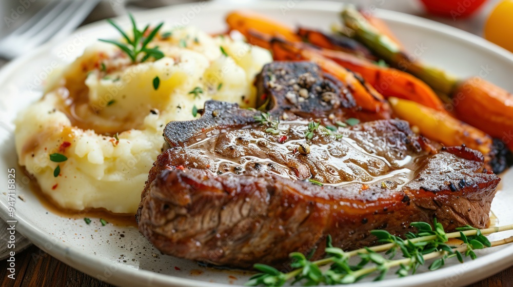 Grilled Lamb Chop with Mashed Potatoes and Roasted Vegetables Grilled Lamb Chop with Mashed Potatoes and Roasted Vegetables