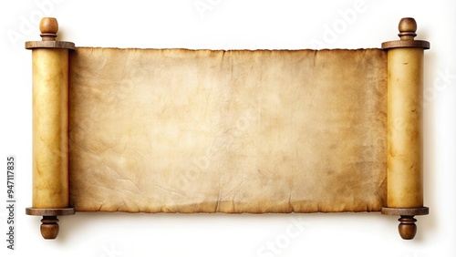 Old long horizontal scroll isolated, ancient, vintage, parchment, paper, antique, history, document, aged, texture