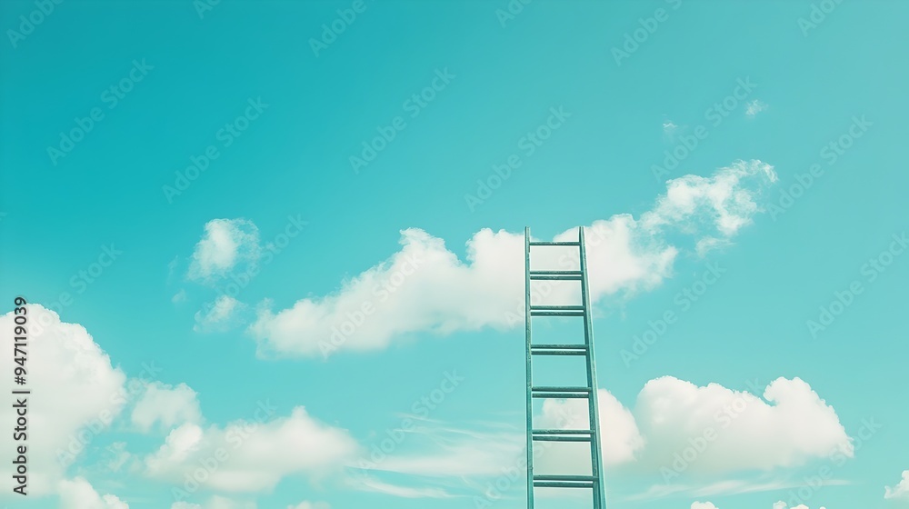 Conceptual image of a ladder leading to the sky symbolizing success growth Conceptual image of a ladder leading to the sky symbolizing success growth