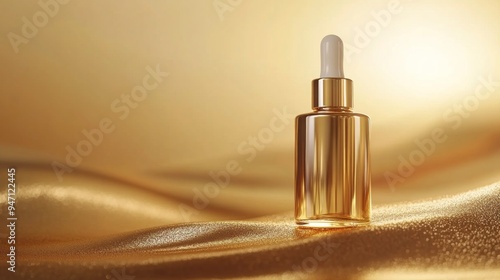 Golden Serum Bottle on Silk Fabric