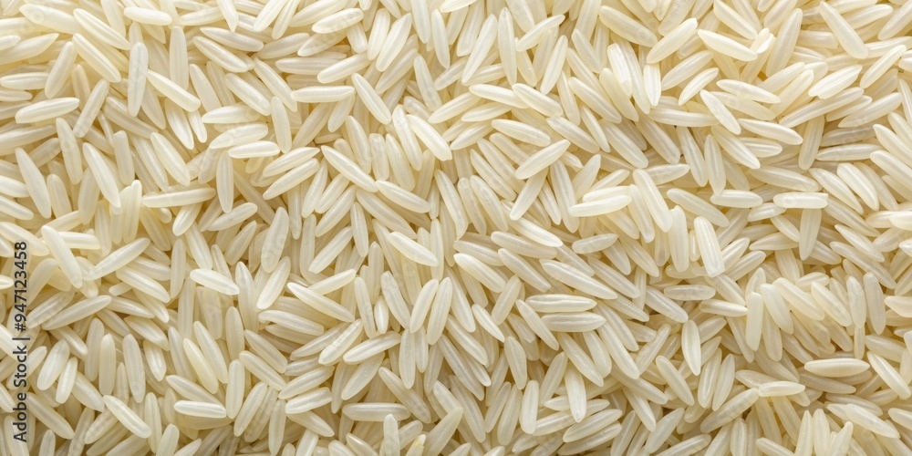 Close-up top view of raw long grain basmati rice, showing its unique texture and shape , basmati, rice, raw, grain, texture Close-up top view of raw long grain basmati rice, showing its unique texture and shape , basmati, rice, raw, grain, texture