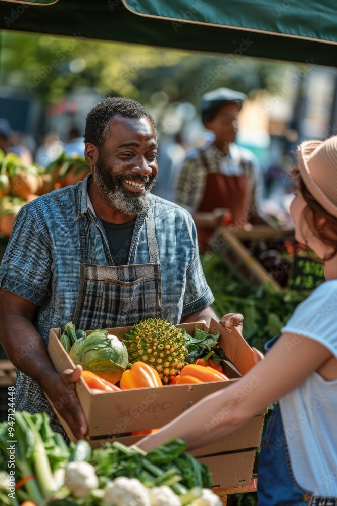 A person holding a box filled with fruits and vegetables, great for food-related concepts or everyday life scenes A person holding a box filled with fruits and vegetables, great for food-related concepts or everyday life scenes
