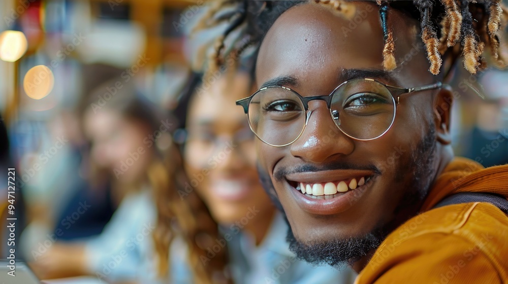 Close-up Portrait of a Smiling Man with Dreadlocks and Glasses Close-up Portrait of a Smiling Man with Dreadlocks and Glasses