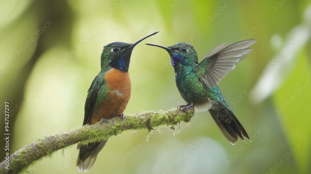 Two Hummingbirds in a Green Forest Two Hummingbirds in a Green Forest
