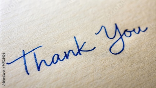 Close-up of a heartfelt handwritten thank you note, thank you, gratitude, handwritten, paper, message, appreciation