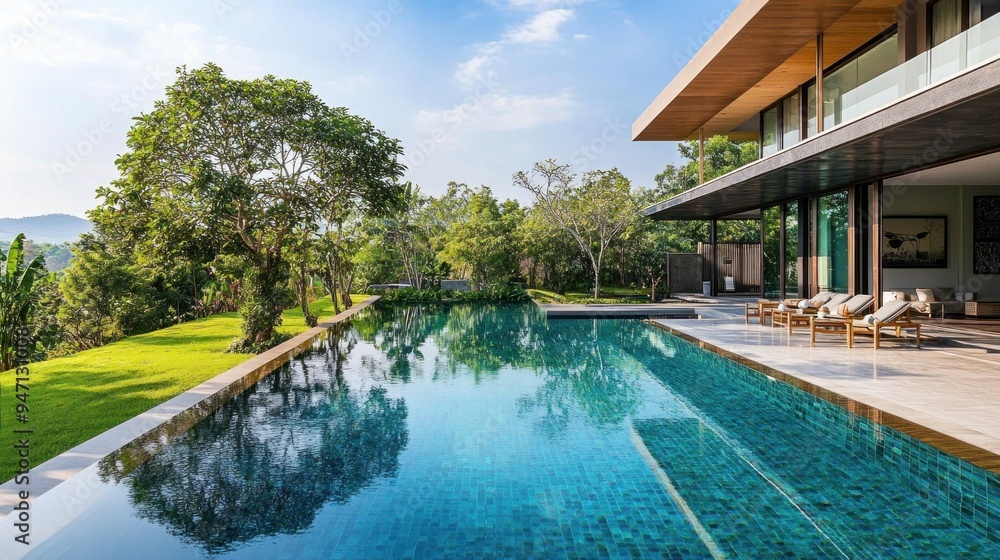 Fototapeta premium Luxury Villa with Infinity Pool and Mountain View