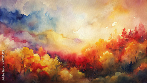 Vibrant Autumn Watercolor Landscape