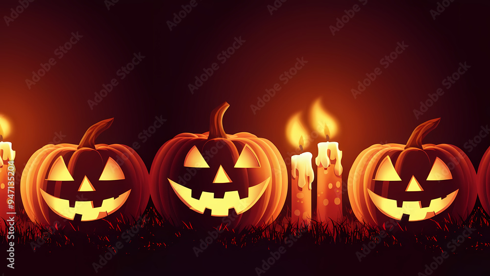 A Halloween-themed illustration featuring Jack-o'-Lanterns and Candles A Halloween-themed illustration featuring Jack-o'-Lanterns and Candles
