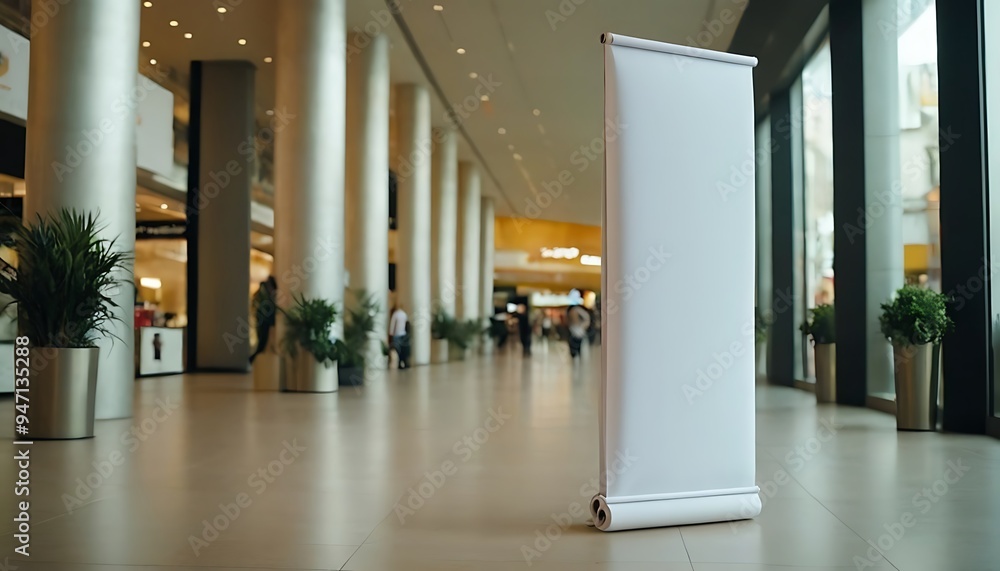 POSTER Mockup White Vertical sign sitting in the middle of a mall, perfect for any mockup or design.7 POSTER Mockup White Vertical sign sitting in the middle of a mall, perfect for any mockup or design.7