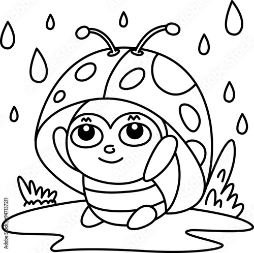 Drawing outline ladybug covering itself with its shell from the rain.eps