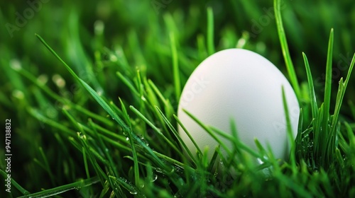 White Egg in Lush Green Grass