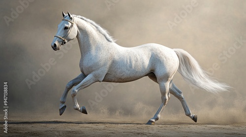 White Horse Running Through Dust