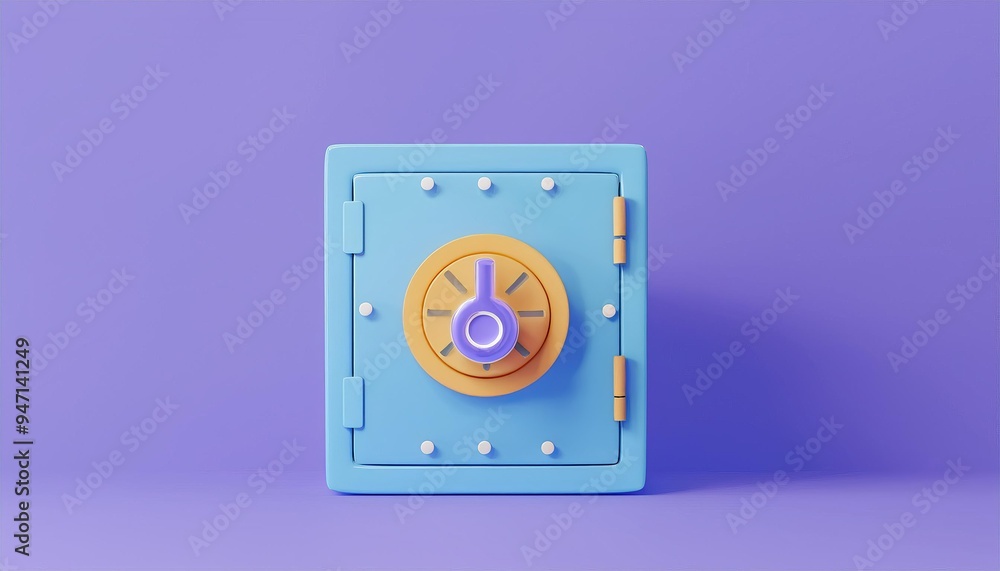 Colorful 3D illustration of a secure safe with a combination lock against a vibrant purple background, symbolizing security and protection. Colorful 3D illustration of a secure safe with a combination lock against a vibrant purple background, symbolizing security and protection.