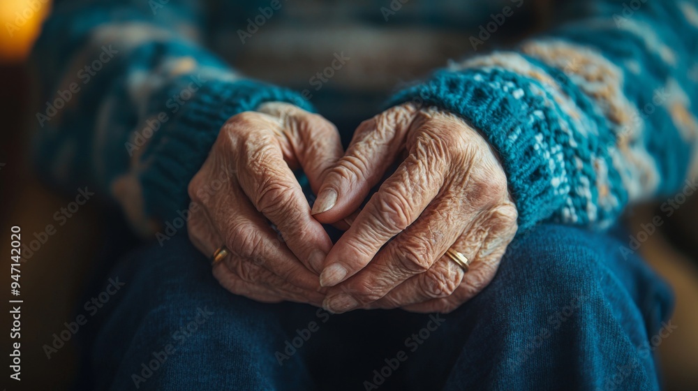 Fototapeta premium Close-up of elderly couple holding hands, symbolizing enduring love and commitment