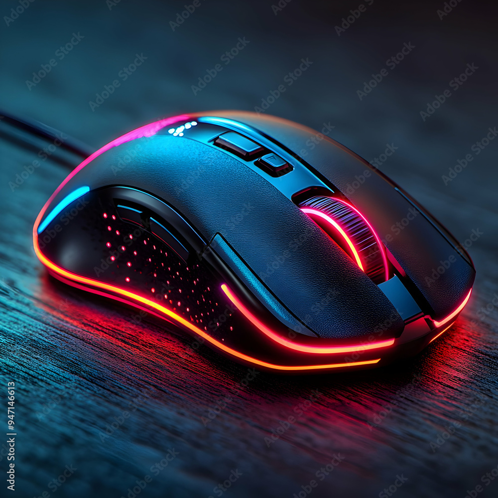 Gaming Mouse with Red and Blue Lights - 3D Illustration Gaming Mouse with Red and Blue Lights - 3D Illustration