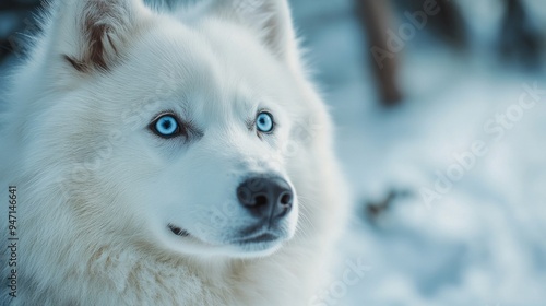 A White Dog With Striking Blue Eyes